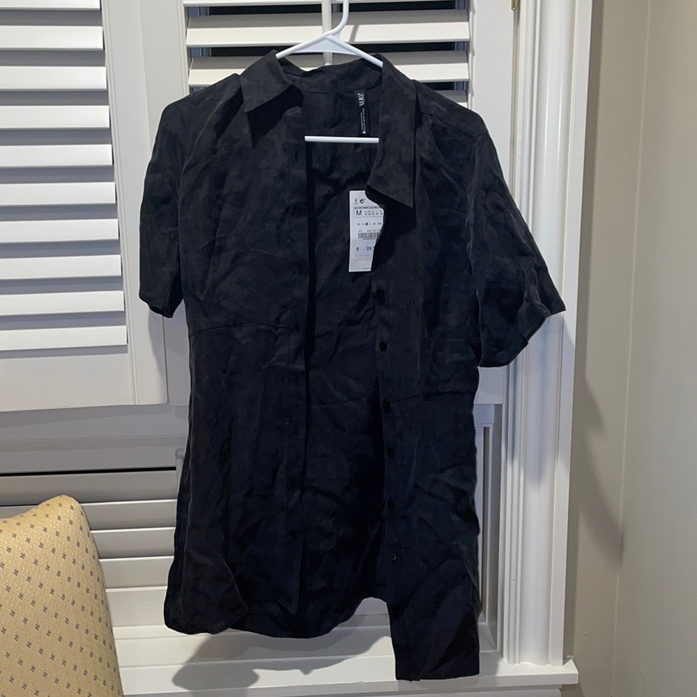 zara long black button down mix of shirt and dress